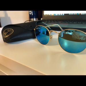 Ray Ban round metal frame blue lenses RB3447